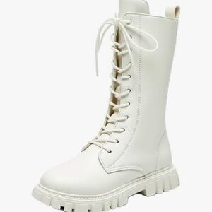 Girls White Lace-Up Boots